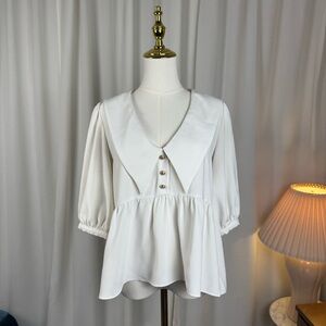 Revolve Amanda Uprichard Bib Collar Balloon Sleeves Evangeline Blouse Medium